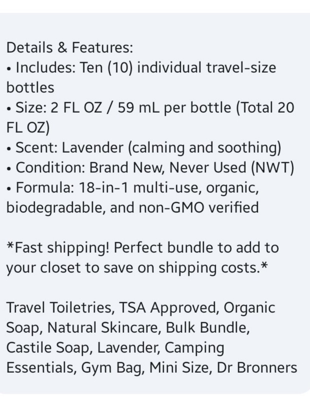 New Pack of 10 Travel Lavender Dr. Bronner's Magic Soap 2 fl oz - Picture 6 of 10